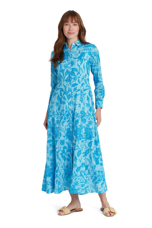 Blue Blossoms Classic Shirt Dress - Dress