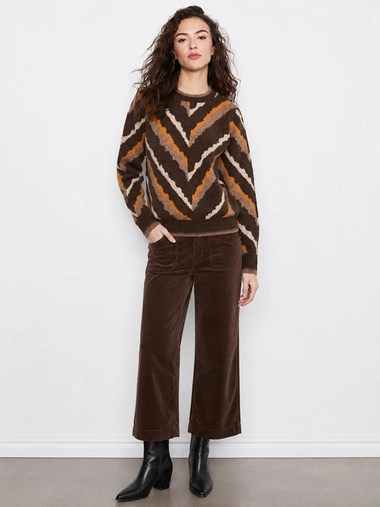 Crew Neck Jacquard Sweater in Brownie