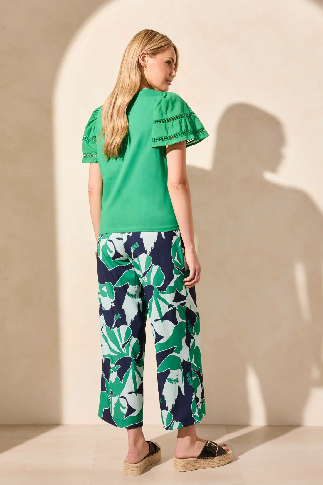 Cotton Jersey Flutter Sleeve Crew Neck Top - Tops-Novelty/Cut & Sewn