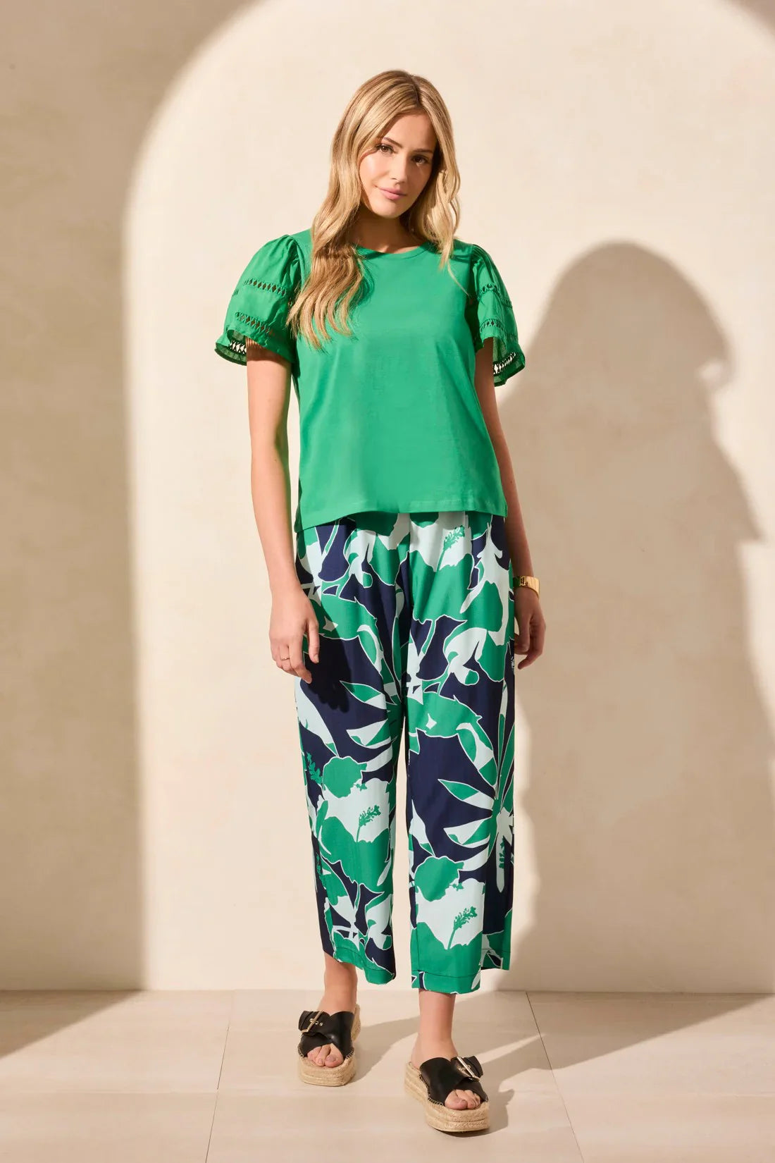 Cotton Jersey Flutter Sleeve Crew Neck Top - Tops-Novelty/Cut & Sewn