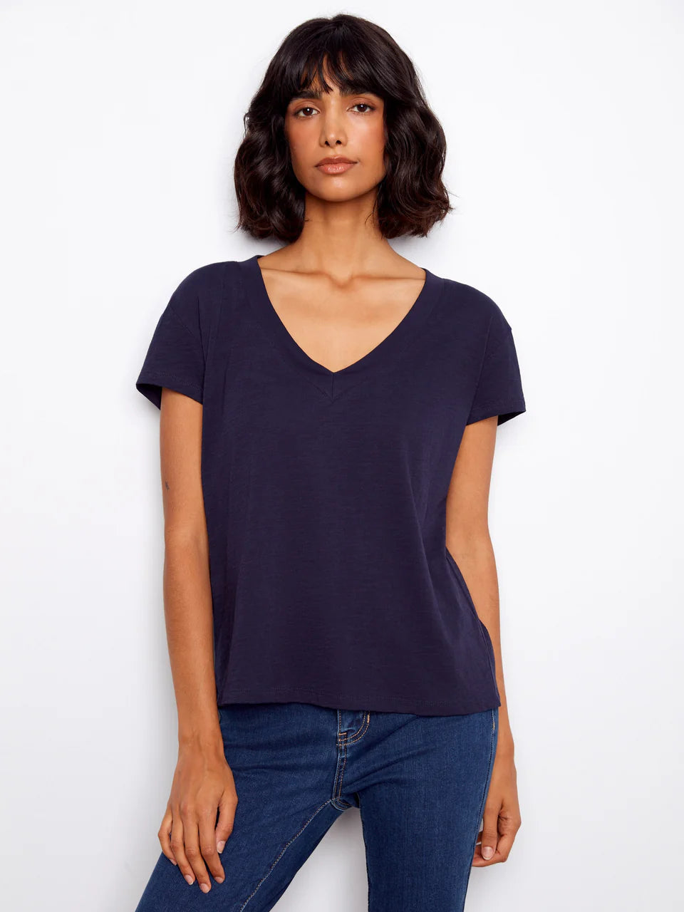 Organic Cotton Drop Shoulder V-Neck T-Shirt