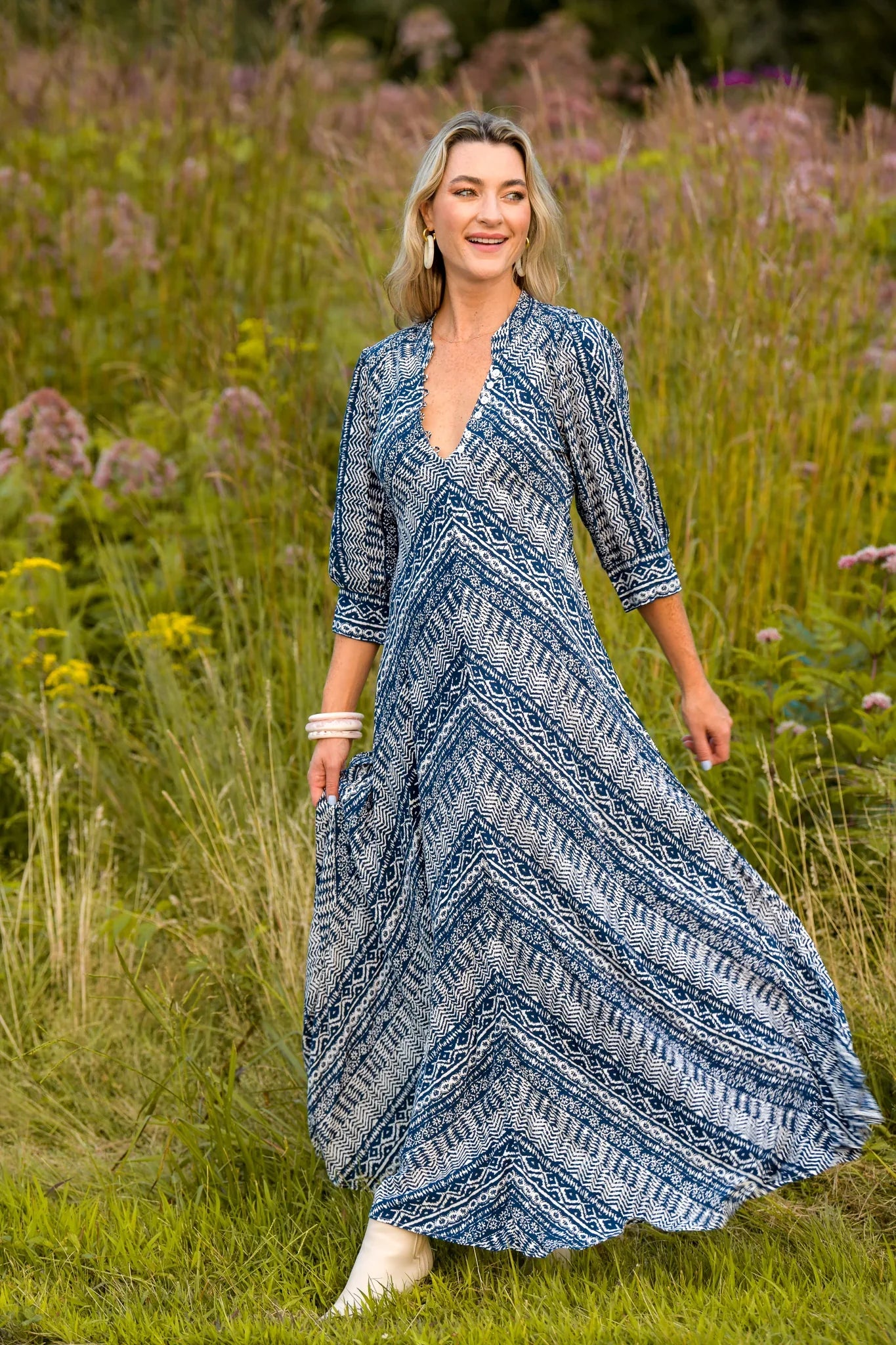 Daphne Dress - Small / Indigo Aztec - Dress