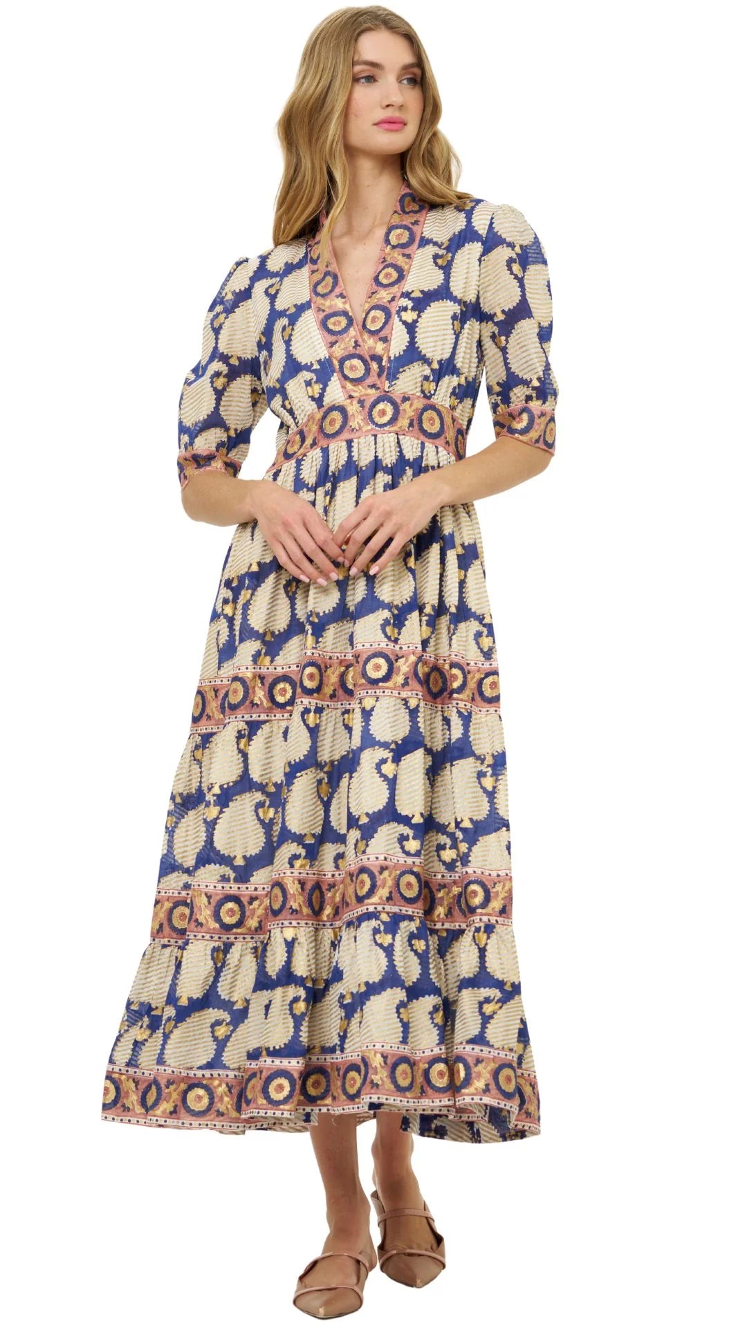 V-Neck Cuffed Maxi