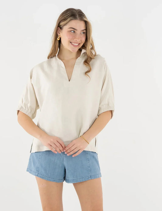 Poppy Top in Sandshell Linen