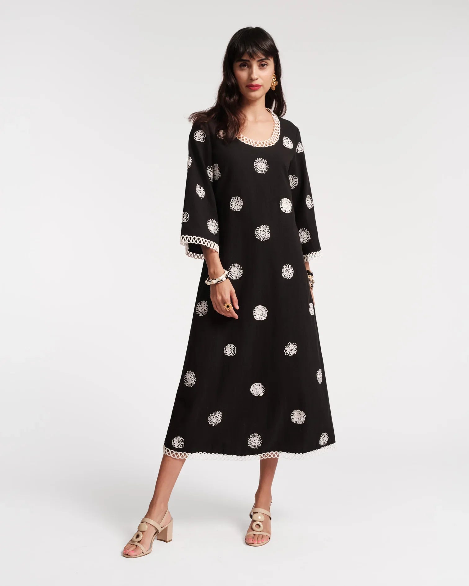 Fiona Dress Scribble Embroidery - Small / Black/Oyster Black - Dress