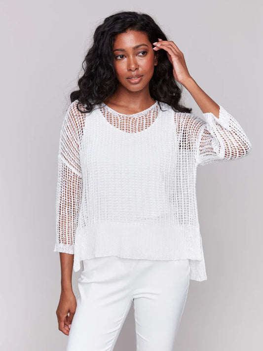 Fishnet Crochet Sweater - Small / White - Sweater