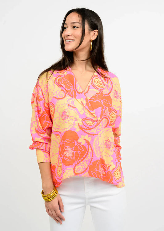 Folded Hem Camp Shirt - Tops-Novelty/Cut & Sewn