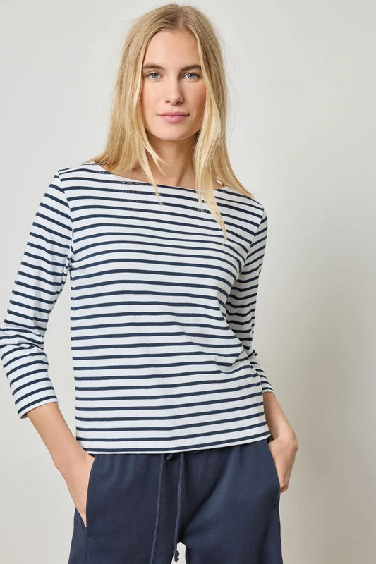 French Boatneck - Small / Dark Navy Stripe - Tops-Novelty/Cut & Sewn