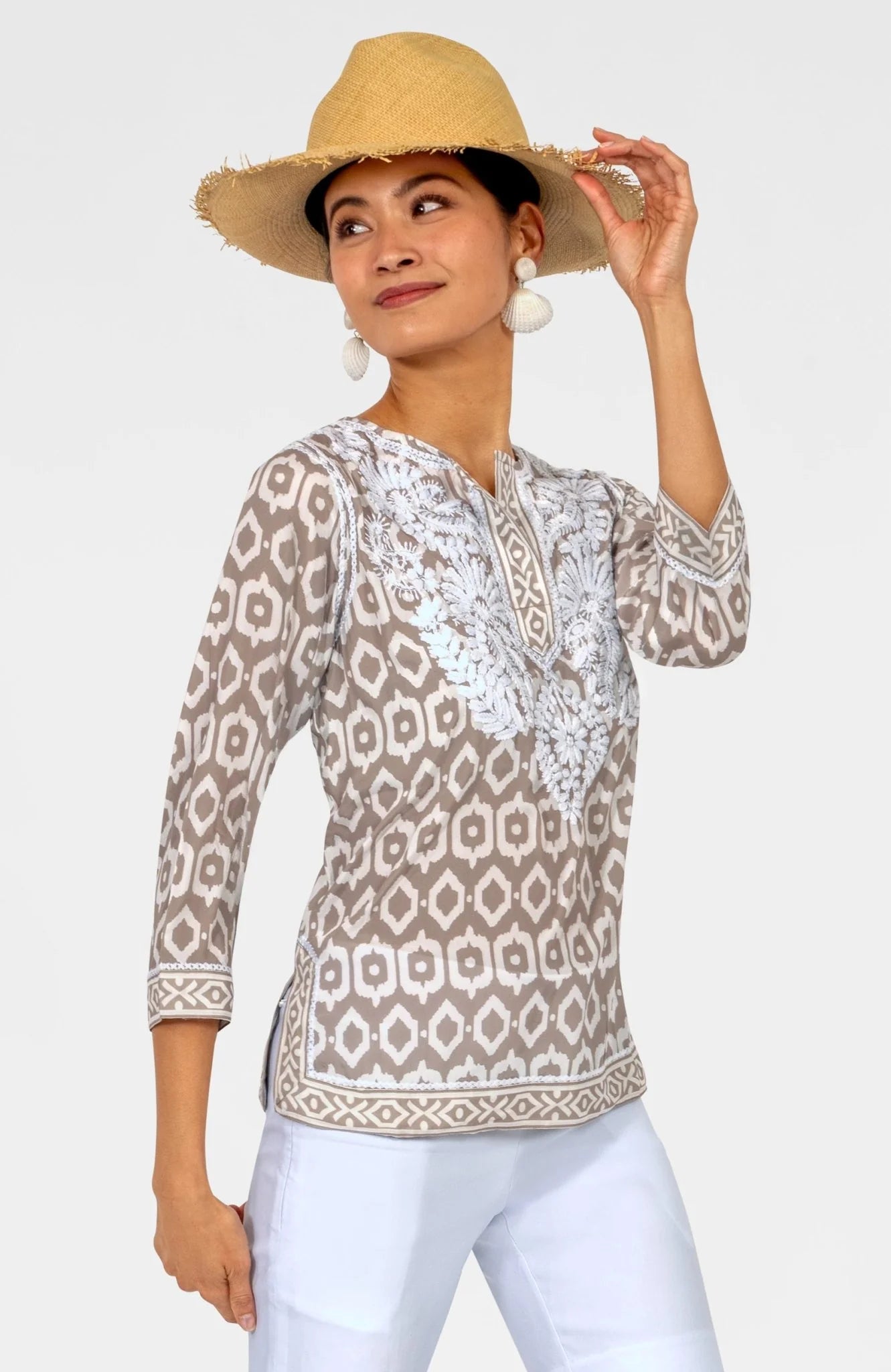 Geo Embroidered Silky Tunic