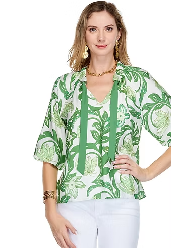 Green Vines Peasant Top - Tops-Novelty/Cut & Sewn