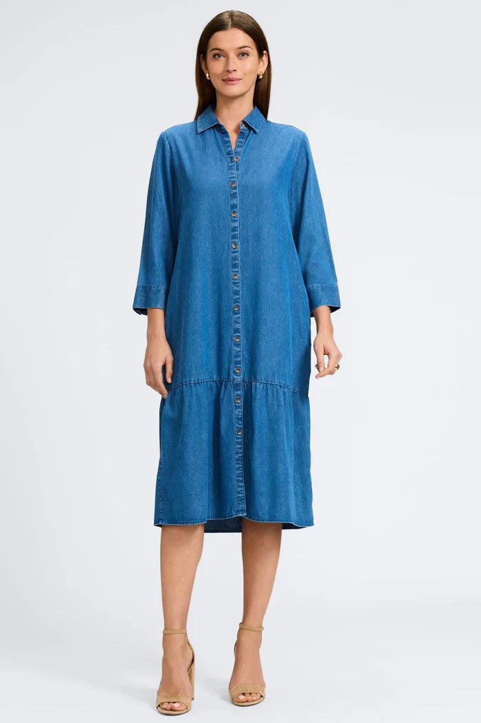 Ivy 3/4 Sleeve Denim Dress - Dress