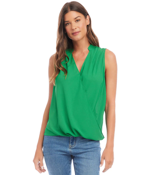 Sleeveless Drape Front Top in Grass - The French Shoppe