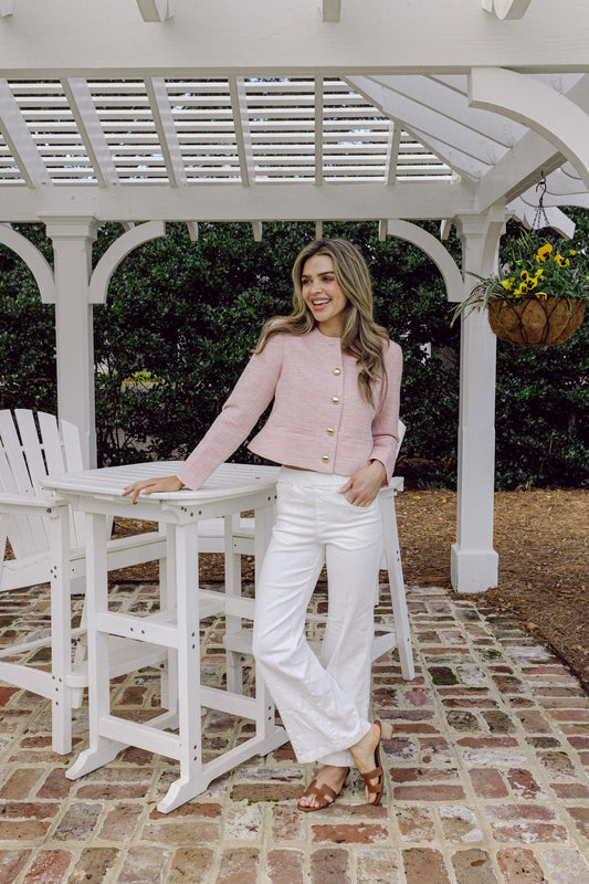 Blush Tweed Button Front Jacket
