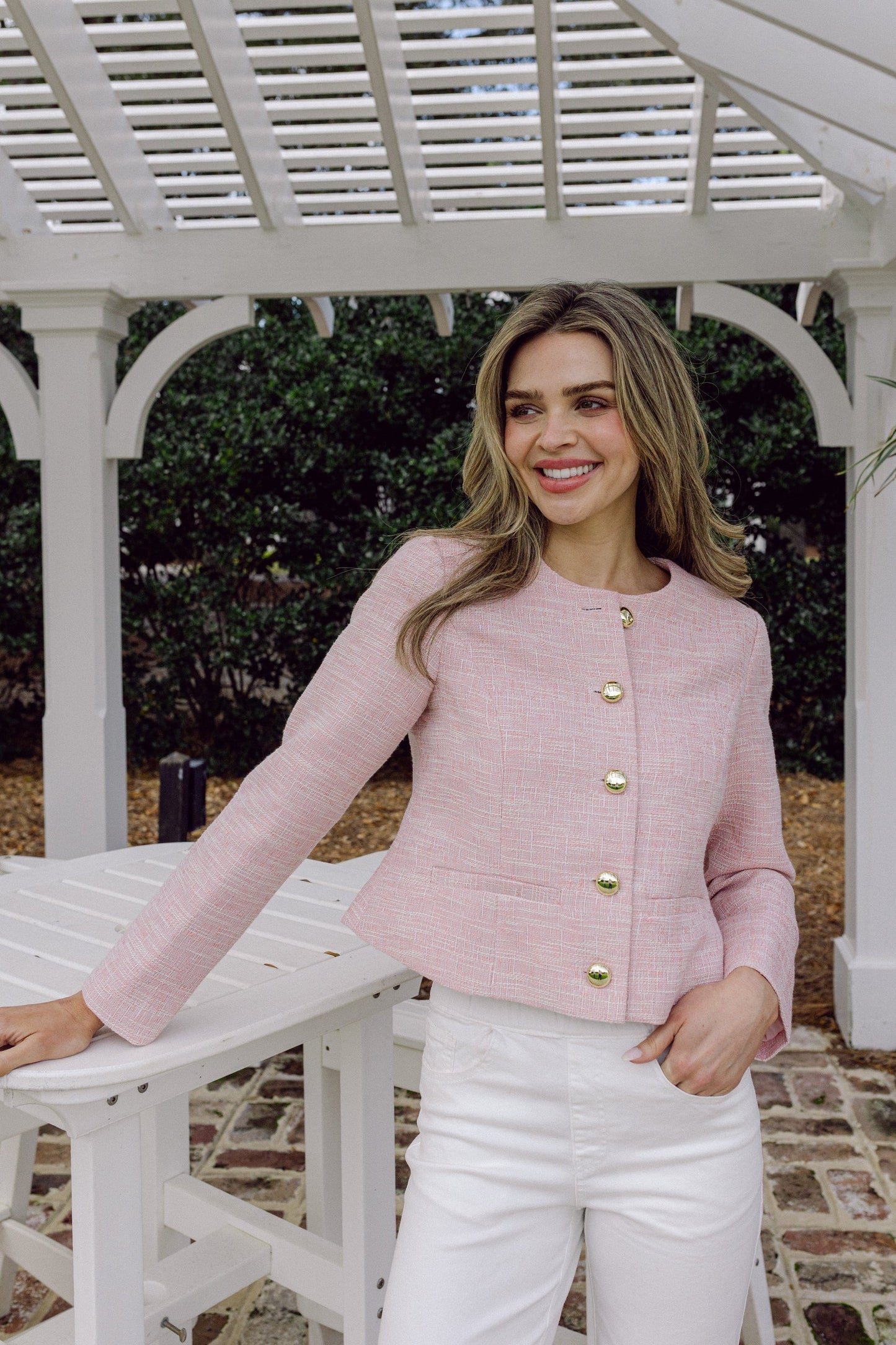 Blush Tweed Button Front Jacket