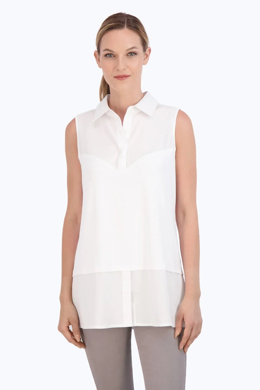 Knit Woven Sleeveless Layering Tunic - Tops-Woven/Blouses
