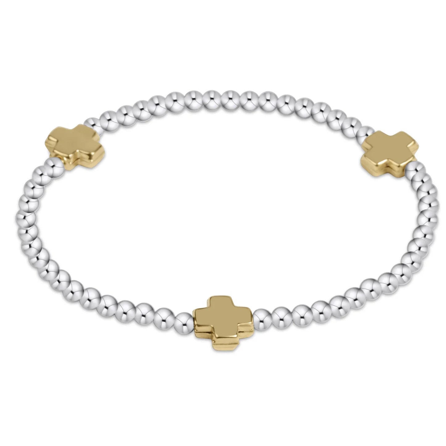 Signature Cross Sterling Mixed Metal Pattern 3mm bead bracelet