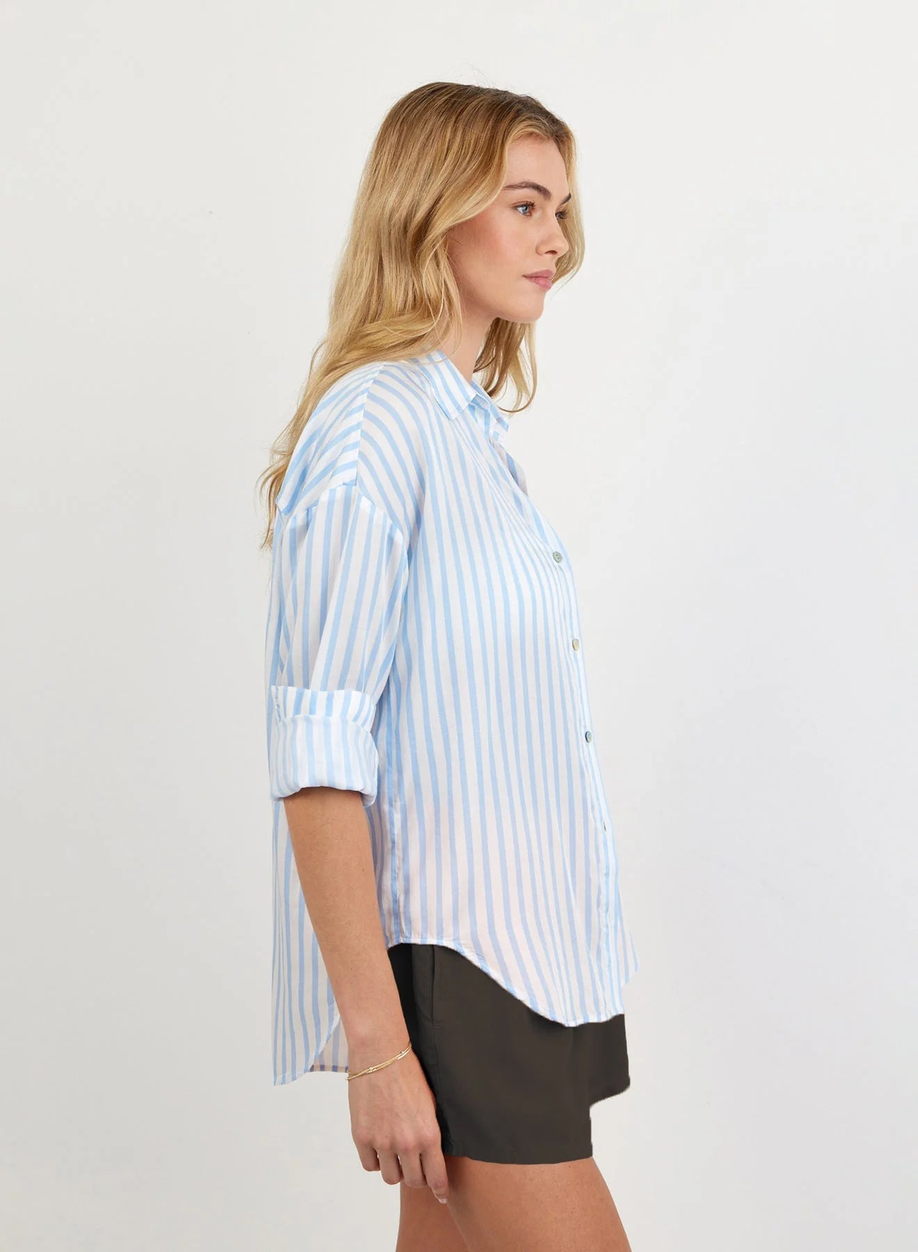 Oversized Button Down in Tidal Blue Stripe