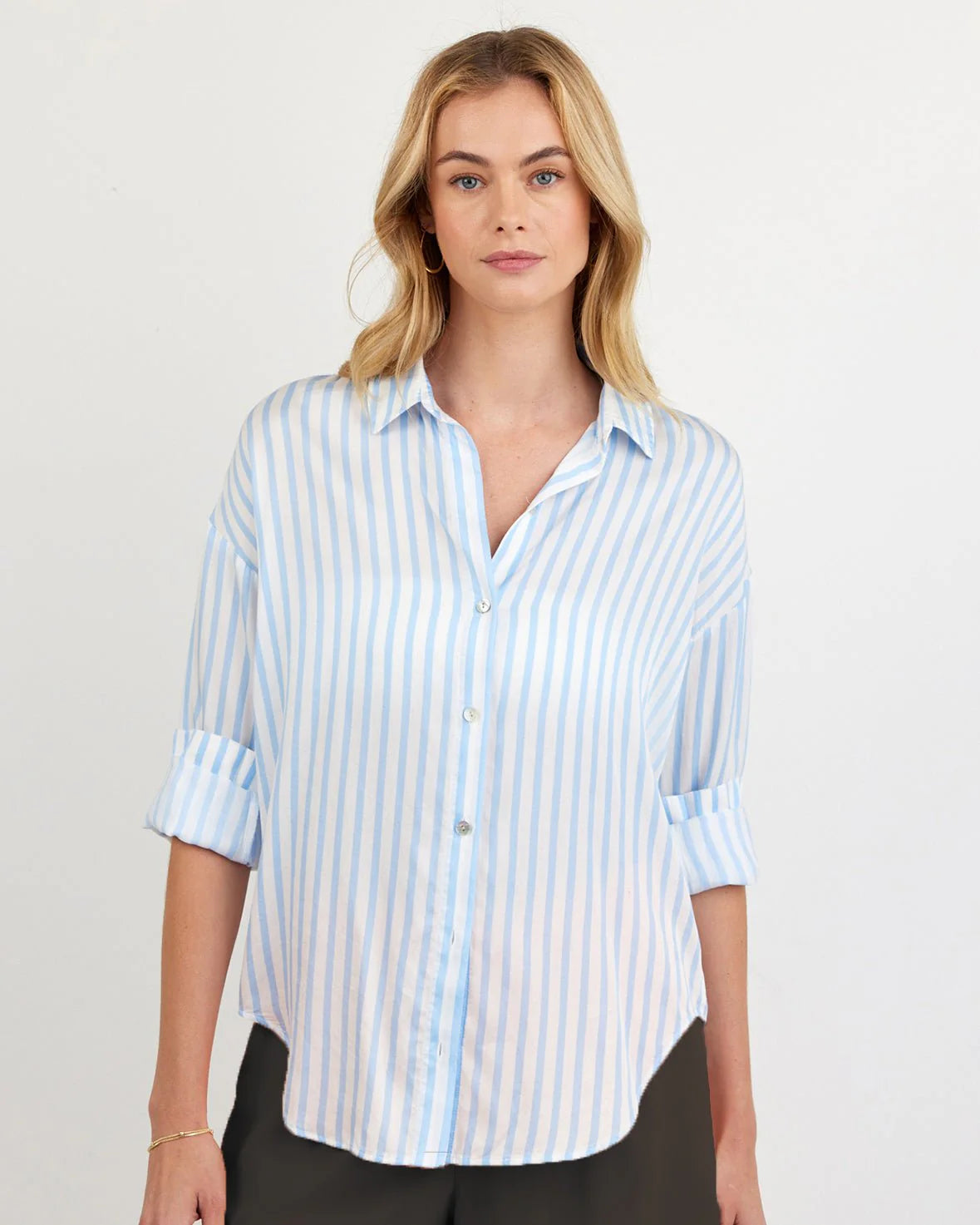 Oversized Button Down in Tidal Blue Stripe