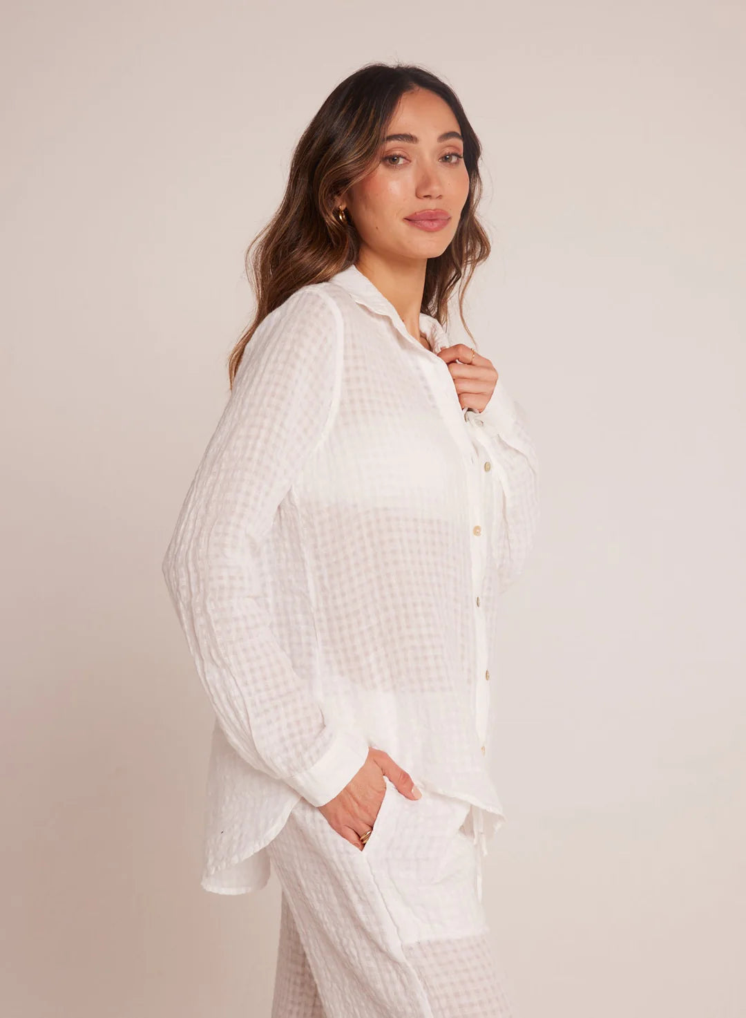 Oversized Pocket Button Down in White - The French Shoppe
