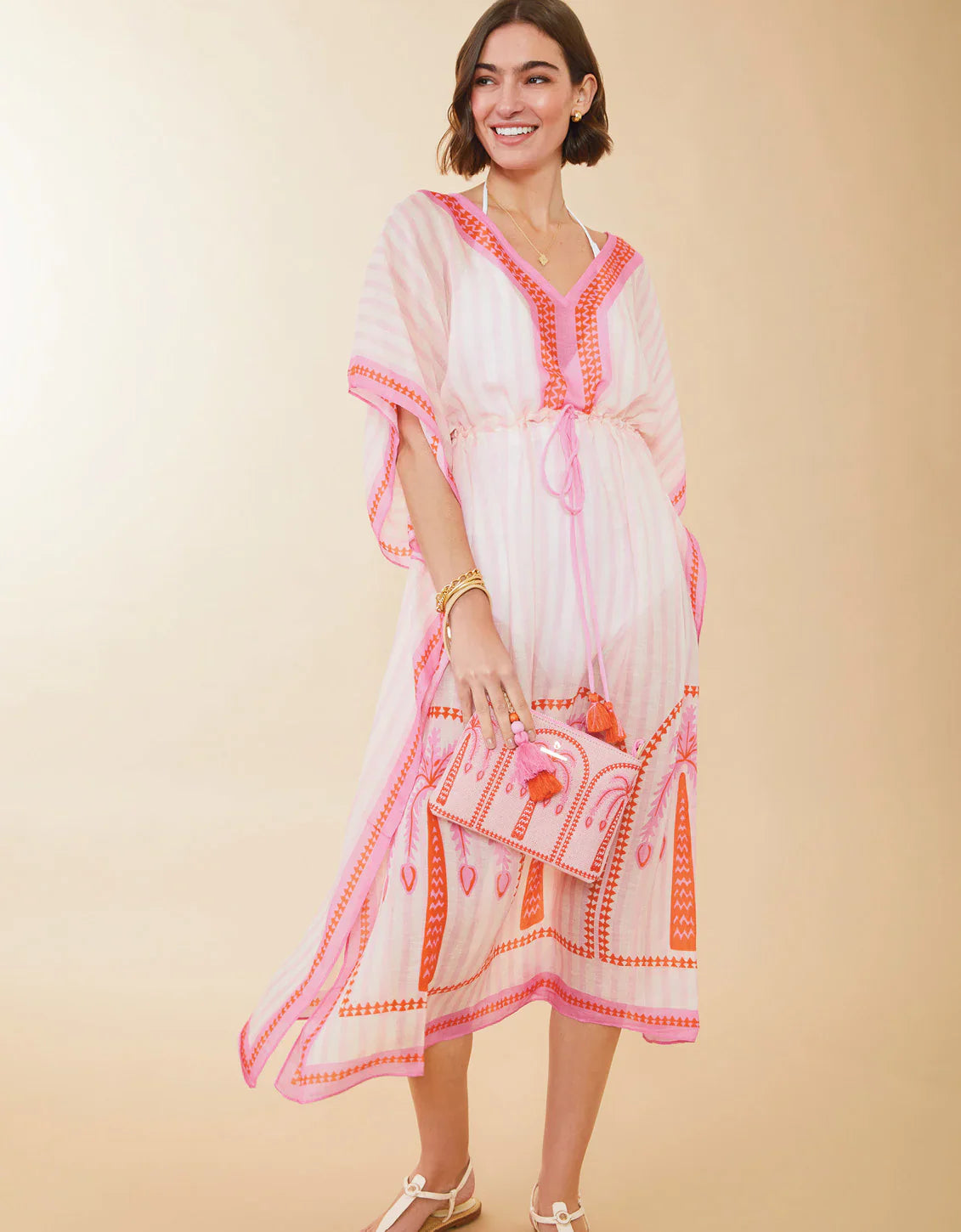 Palm Stripe Long Kaftan - One Size / Palm Stripe - Accessories