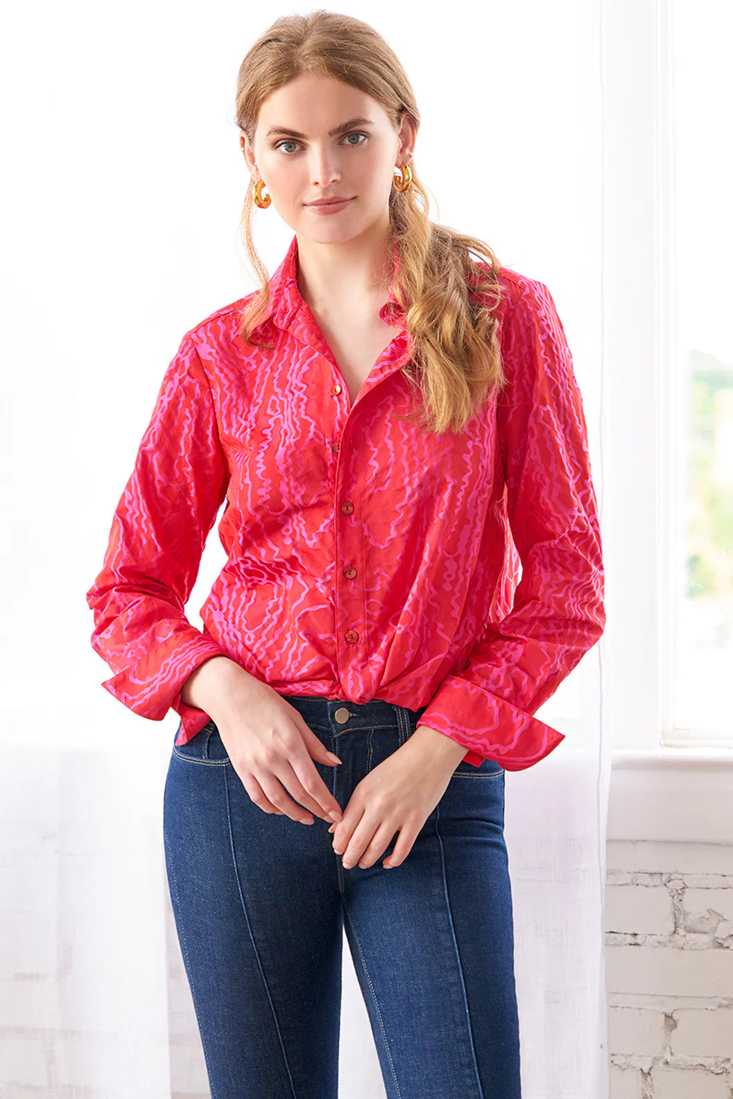 Moxie Shirt in Pink Jacquard