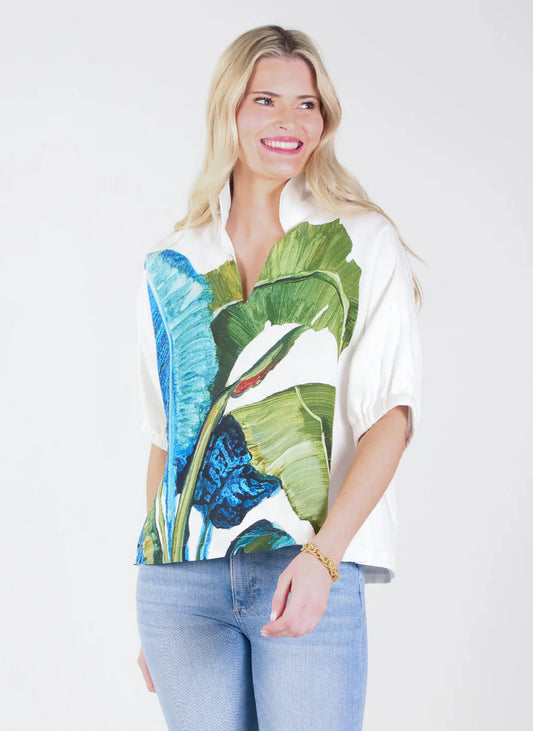 Poppy Top - XS / Bellamy Leaves Linen - Tops-Novelty/Cut & Sewn