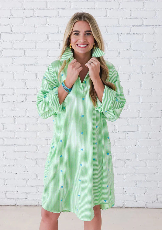 Preppy Dress Green Stripe Hearts - One Size / Green/Turq - Dress