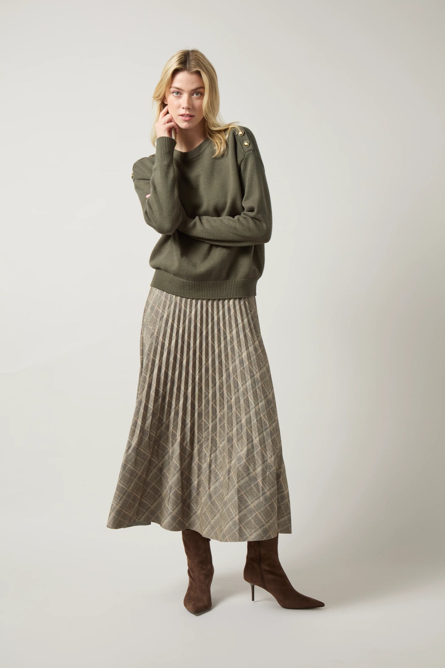 Sabrina Ponte Pleated Midi Skirt