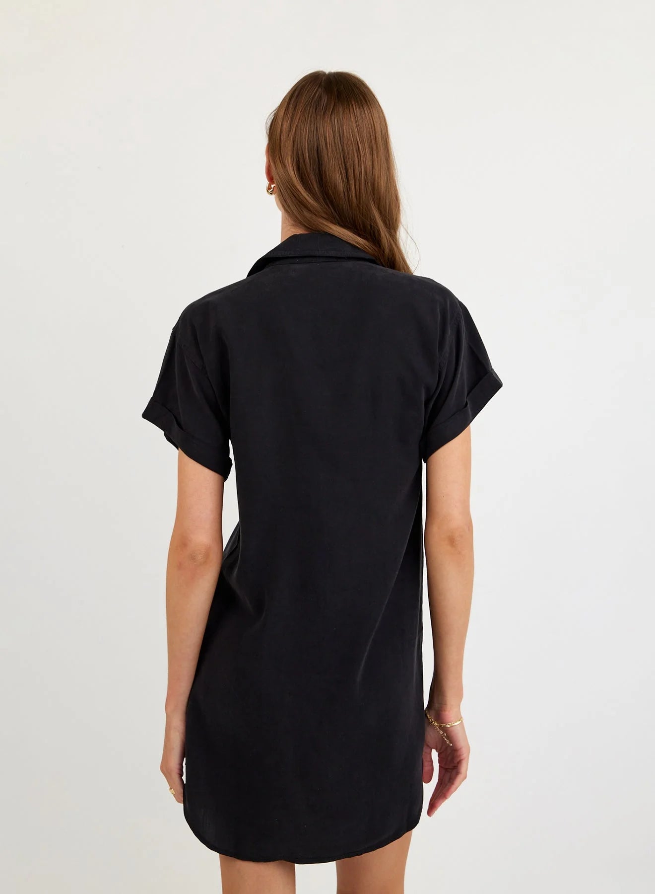Roll Sleeve Pocket Shirt Dress