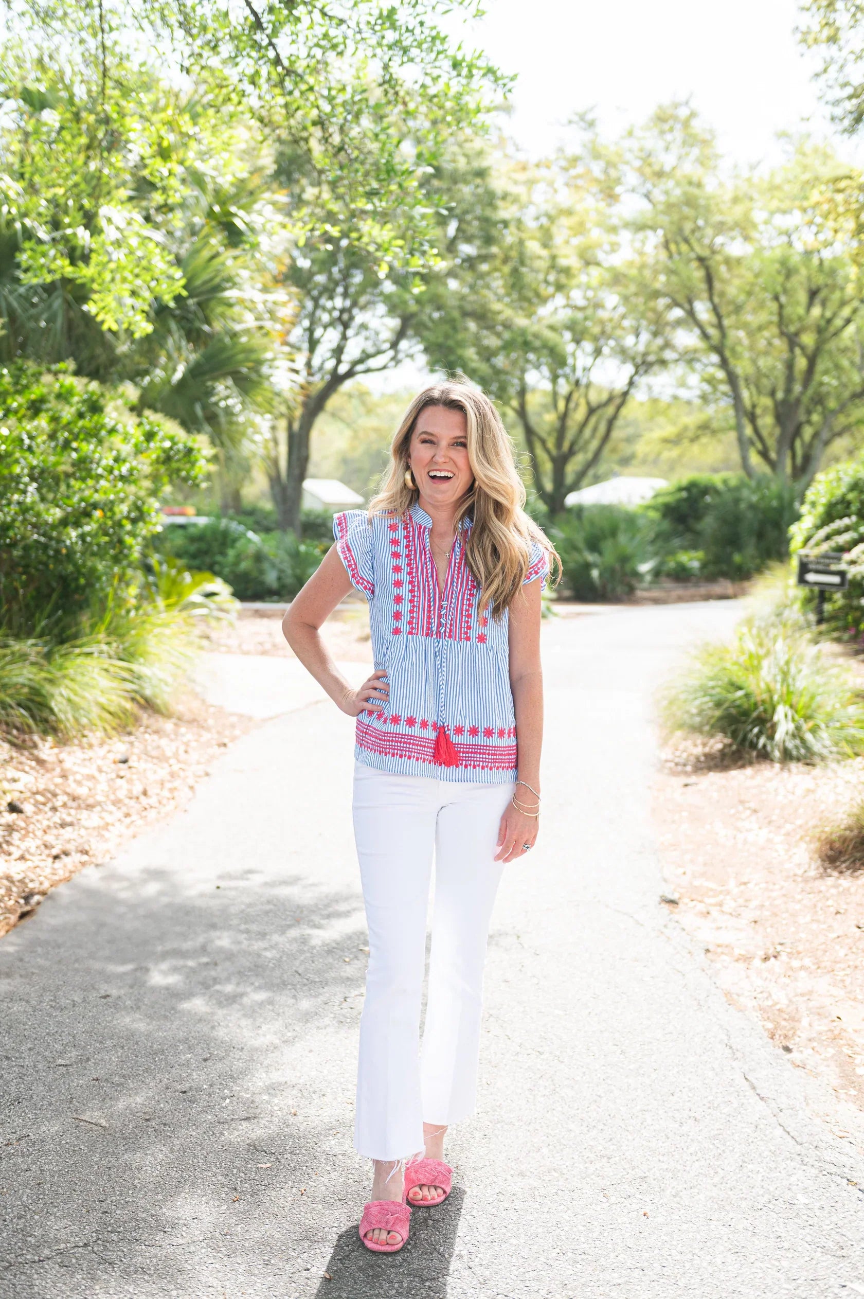 Ruffle Front Top with Tassels - Tops-Novelty/Cut & Sewn