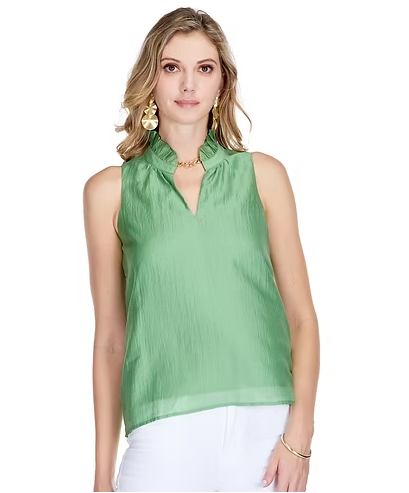 Ruffle Neck Sleeveless Top - Small / Avocado - Tops-Woven/Blouses