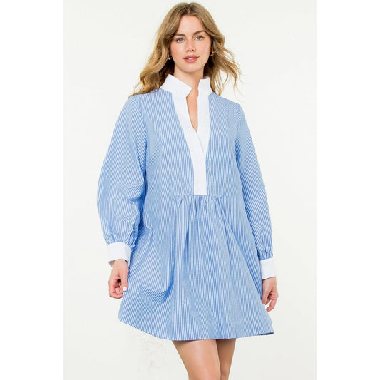 Striped Shirt Dress - Dress