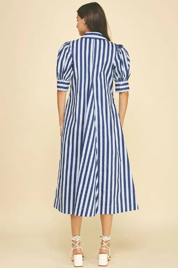 Striped V-neck Midi Dress