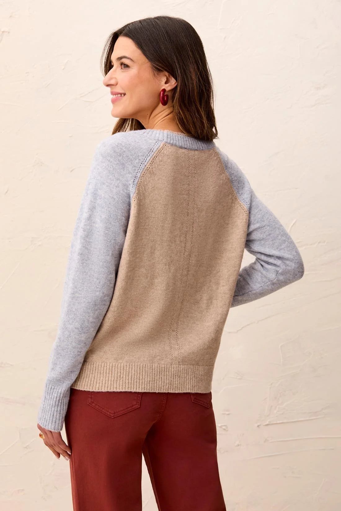 Color Block Raglan Sleeve Crew Neck Knit Sweater