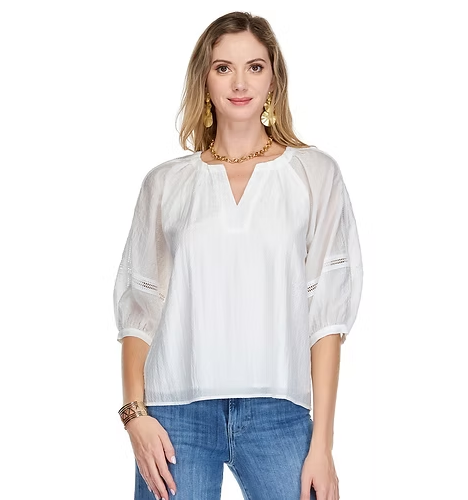Trimmed Peasant Top - Small / White - Tops-Novelty/Cut & Sewn