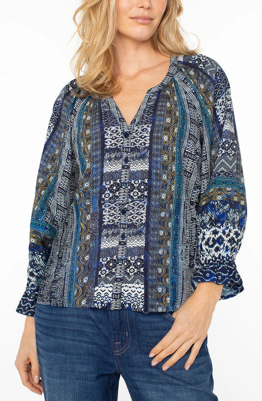 3/4 Sleeve Button Front Woven Blouse
